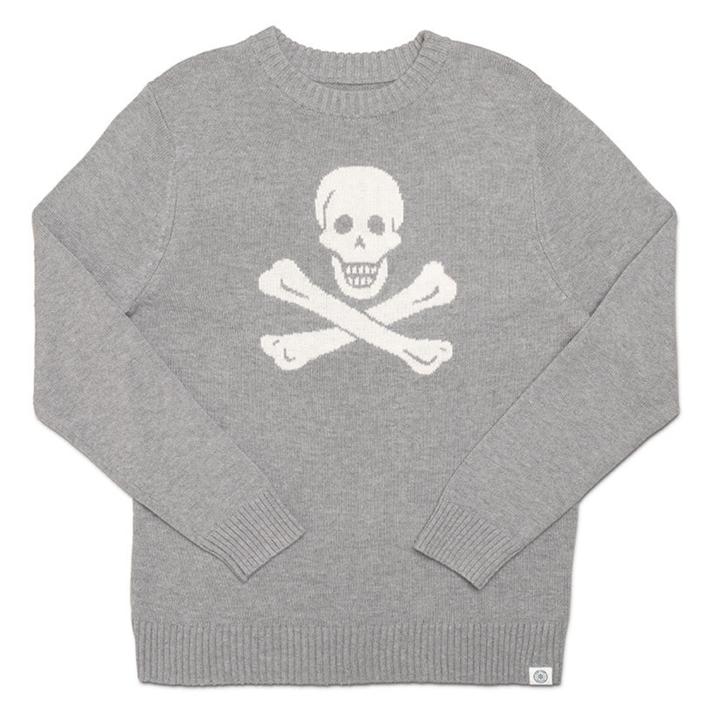 Gray Crewneck Sweater with Skull Design